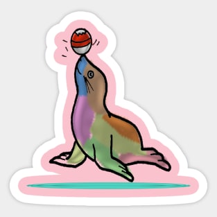 a happy seal is playing with the ball Sticker